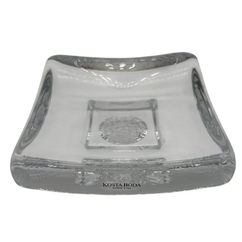 Kosta Boda Glass Square Dish‎ Clear Crystal Golf Ball Center Bowl